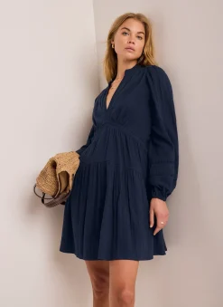 Navy Cotton Cheesecloth Mini Dress