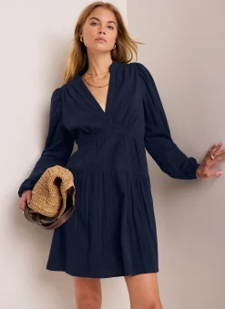 Navy Cotton Cheesecloth Mini Dress