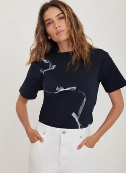 Navy Cotton Graphic Ribbon T-Shirt