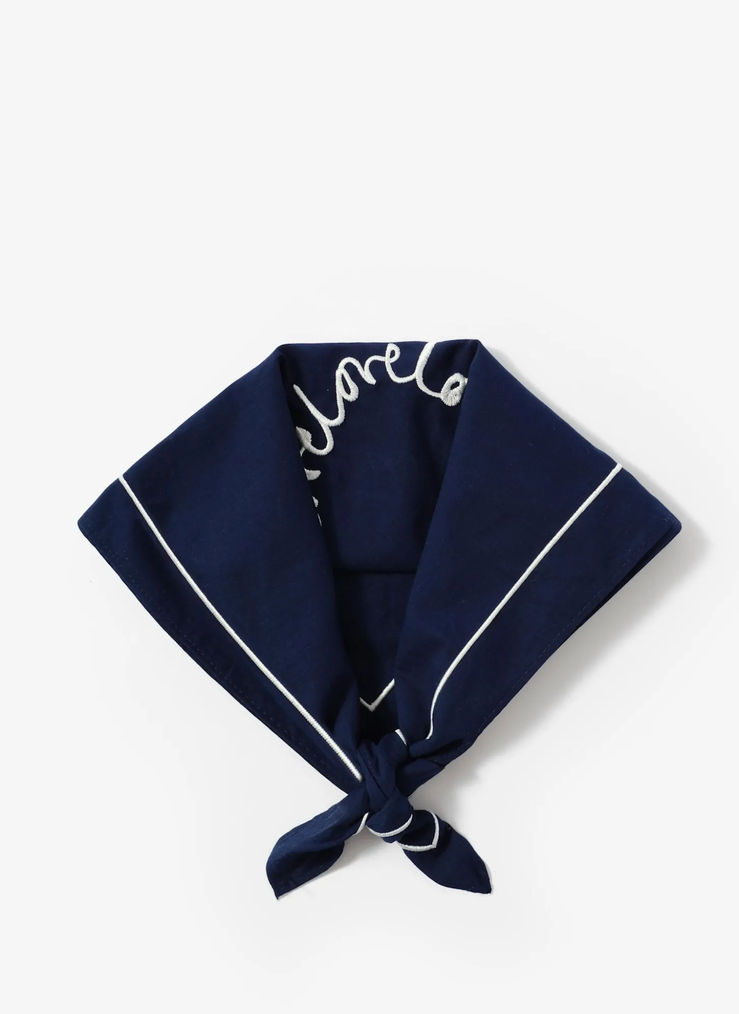 Navy Cotton Heart Embroidered Square Scarf