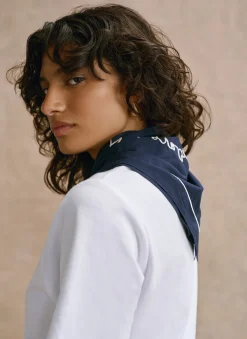 Navy Cotton Heart Embroidered Square Scarf
