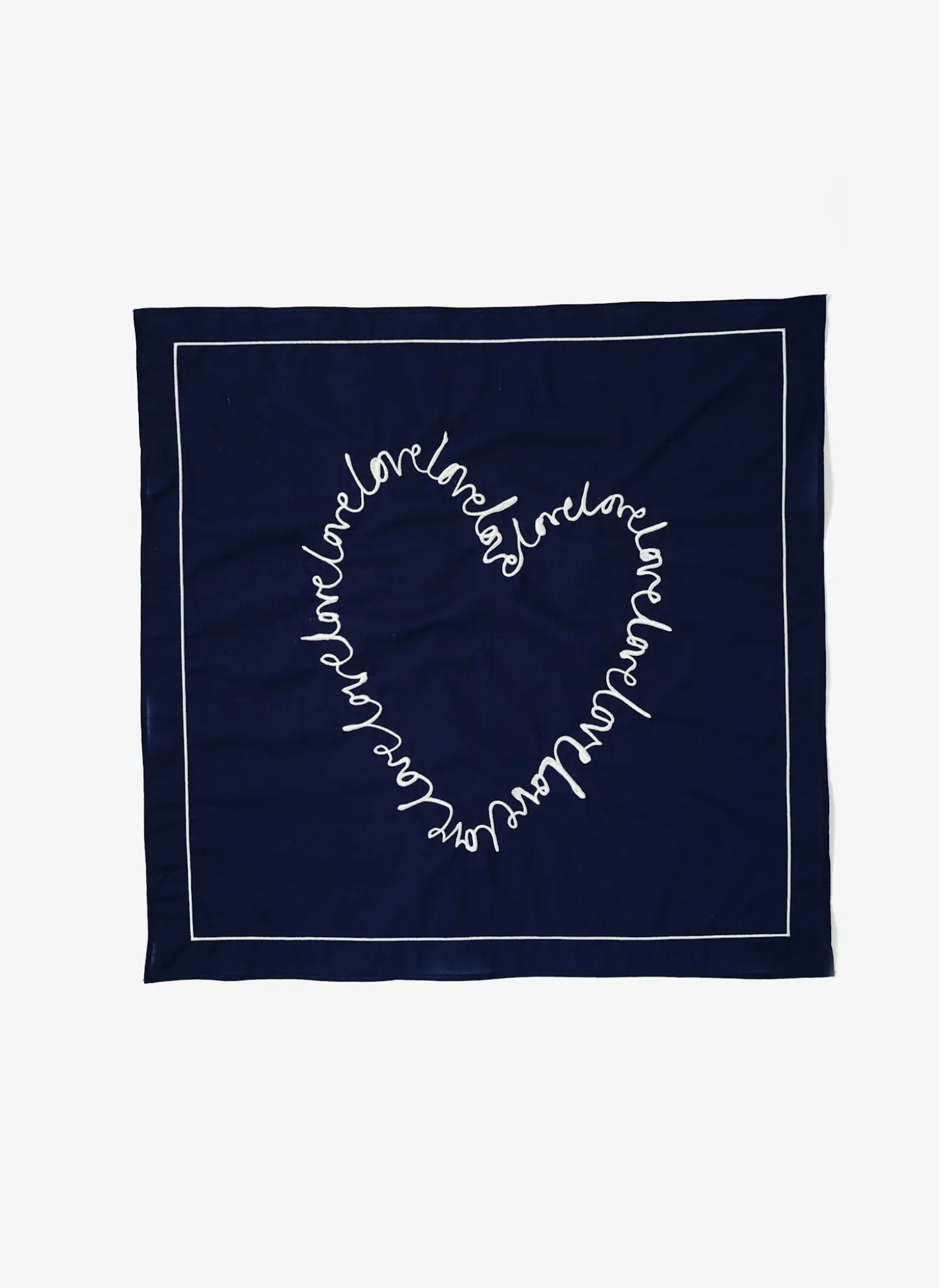 Navy Cotton Heart Embroidered Square Scarf