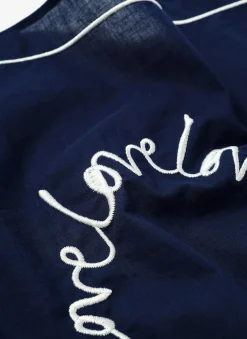 Navy Cotton Heart Embroidered Square Scarf