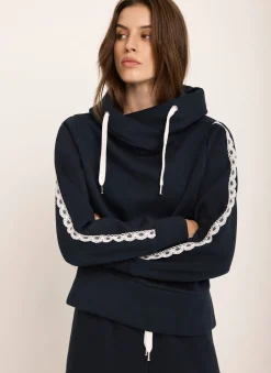 Navy Crochet Trim Hoodie