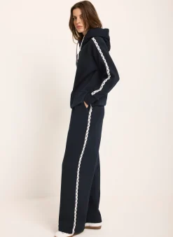Navy Crochet Trim Hoodie