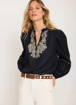 Navy Embroidered Detail Blouse