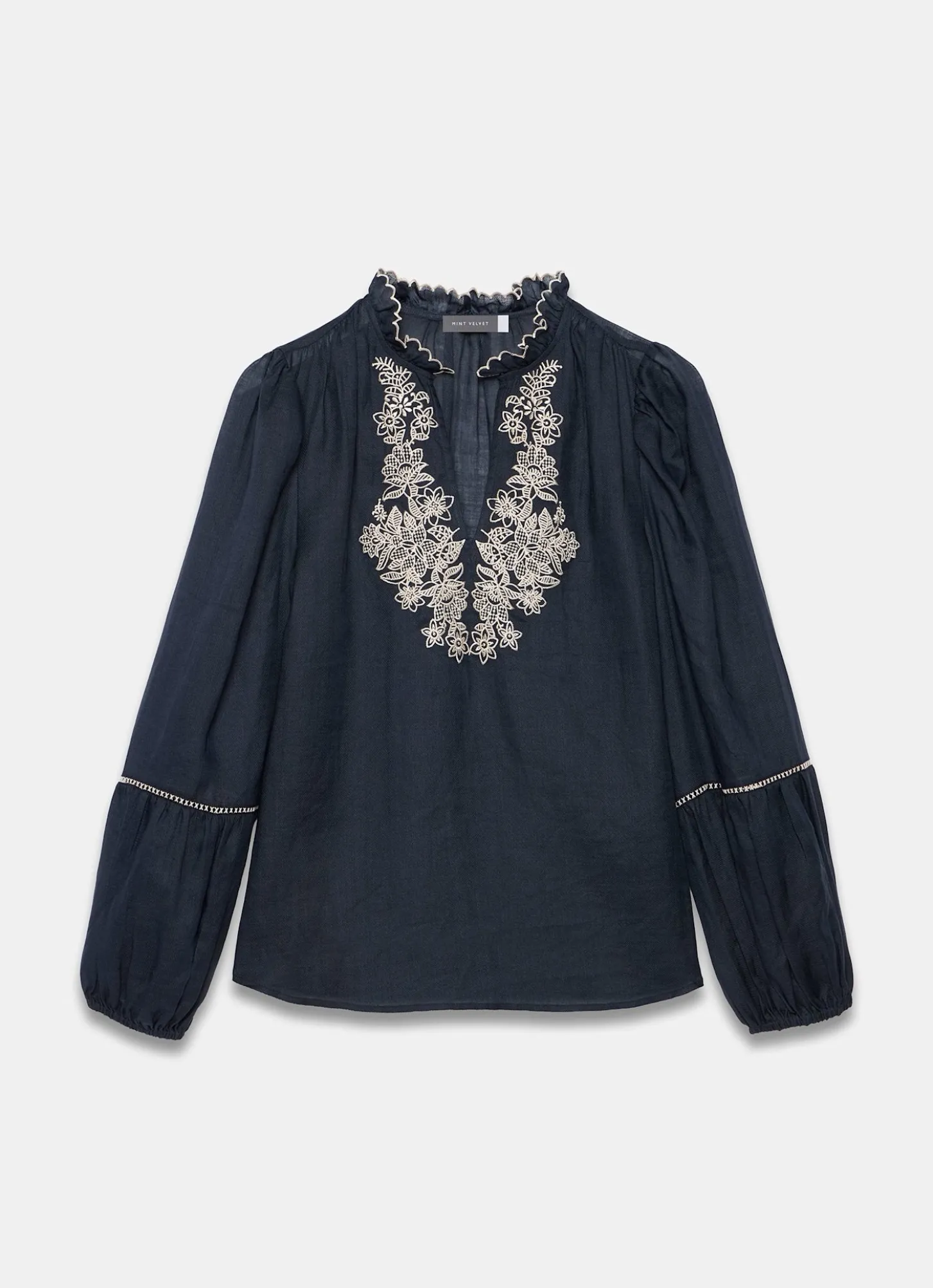 Navy Embroidered Detail Blouse