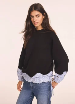 Navy Embroidered Hem Sweatshirt