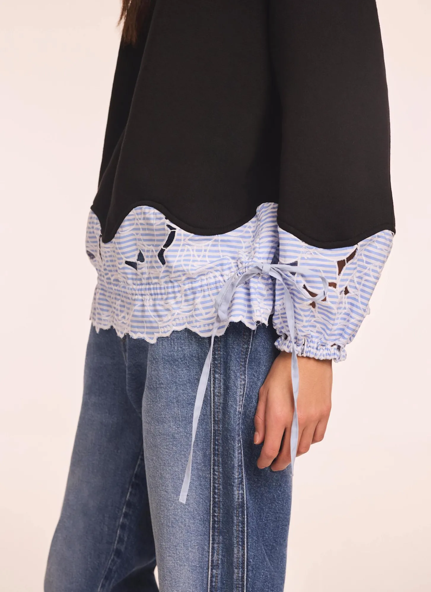 Navy Embroidered Hem Sweatshirt
