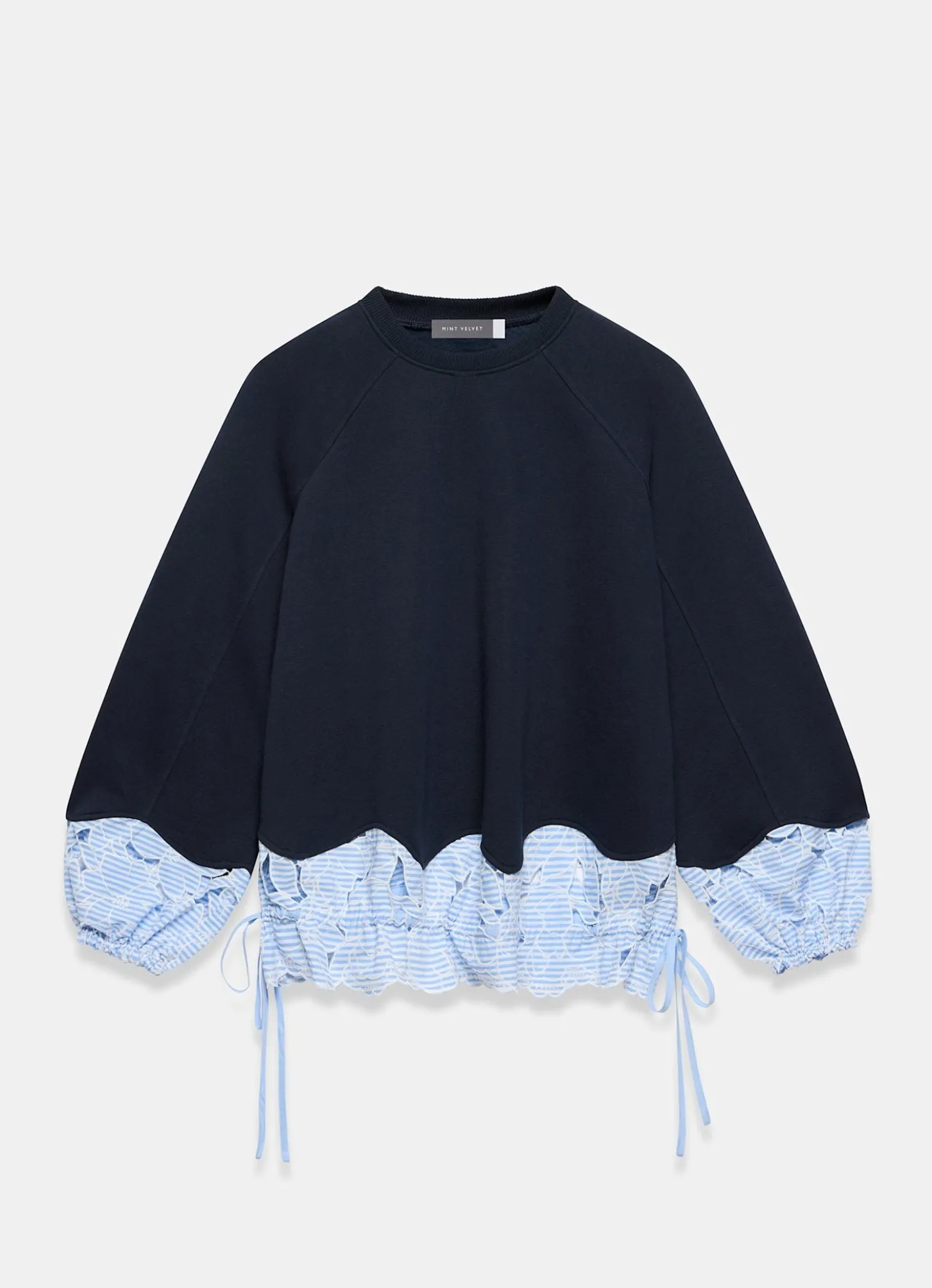 Navy Embroidered Hem Sweatshirt