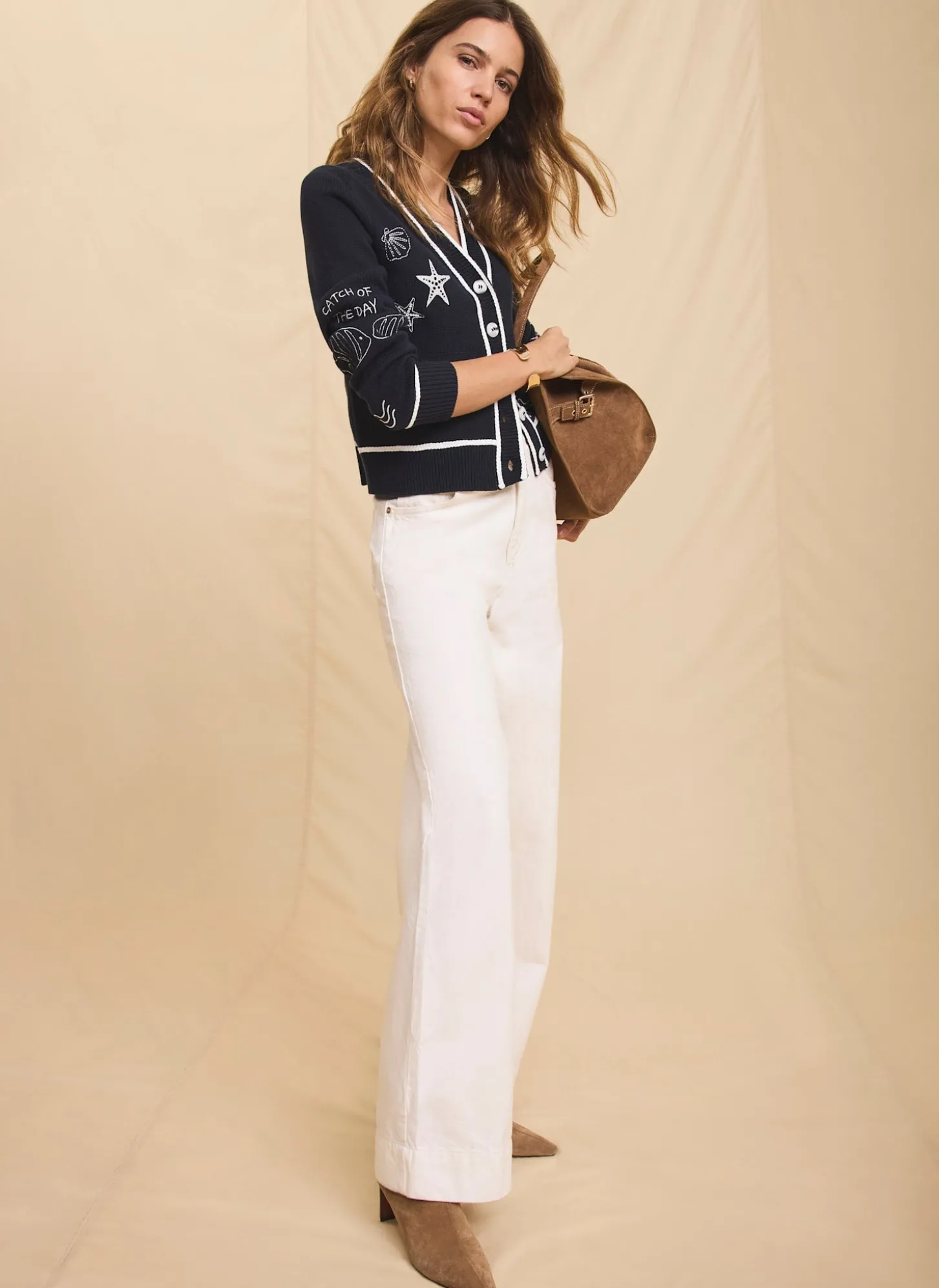 Navy Embroidered Marine Knit Cardigan