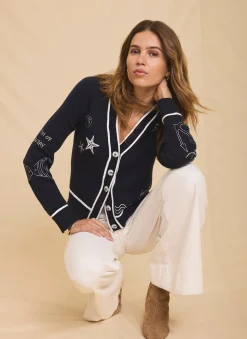 Navy Embroidered Marine Knit Cardigan