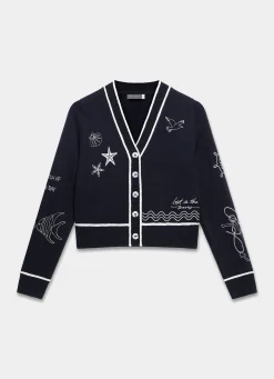 Navy Embroidered Marine Knit Cardigan