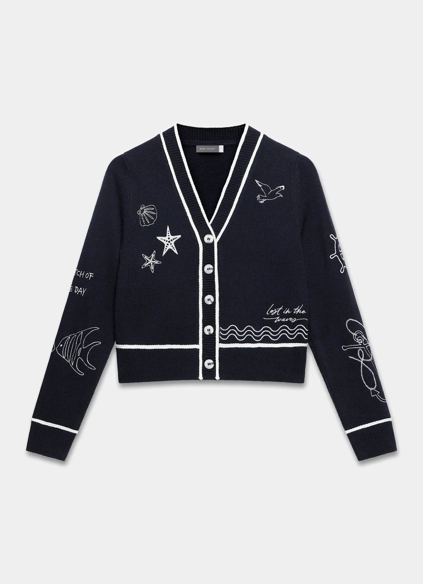 Navy Embroidered Marine Knit Cardigan