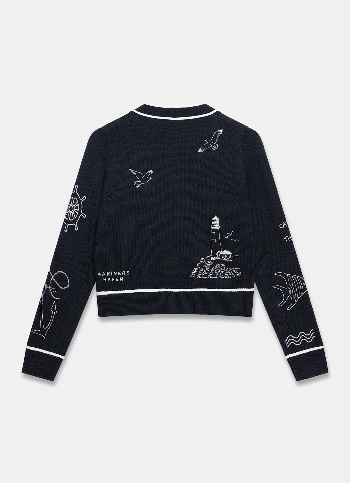 Navy Embroidered Marine Knit Cardigan