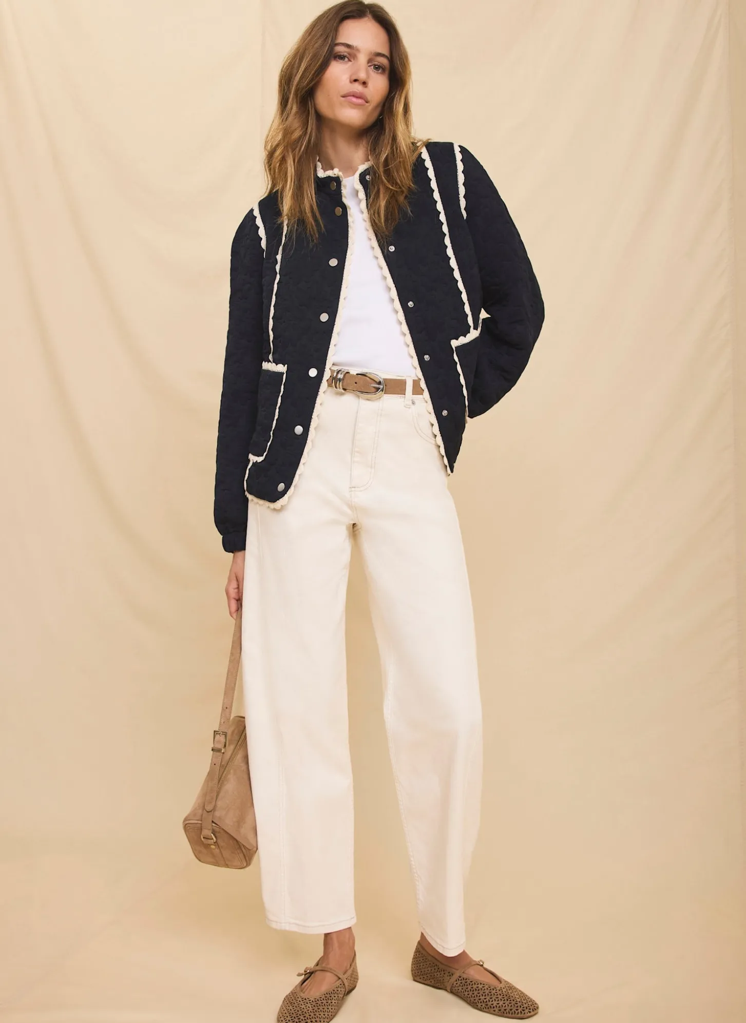 Navy Floral Jacquard Quilted Jacket