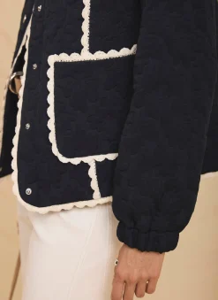 Navy Floral Jacquard Quilted Jacket