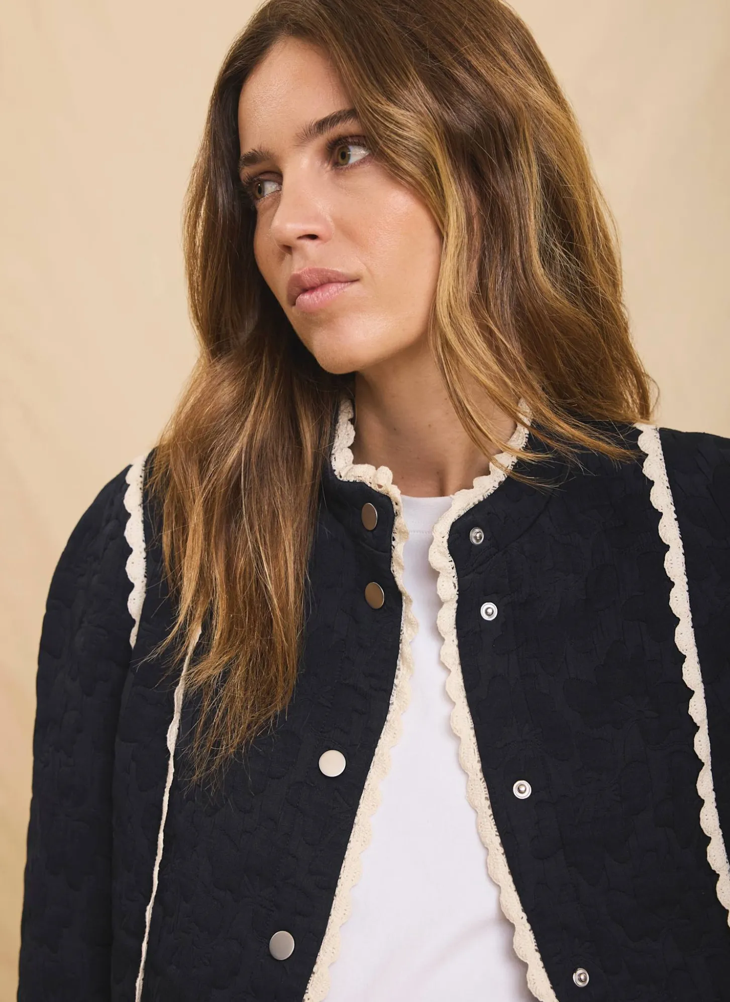 Navy Floral Jacquard Quilted Jacket
