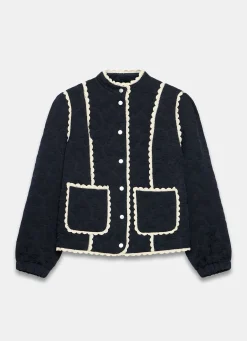Navy Floral Jacquard Quilted Jacket