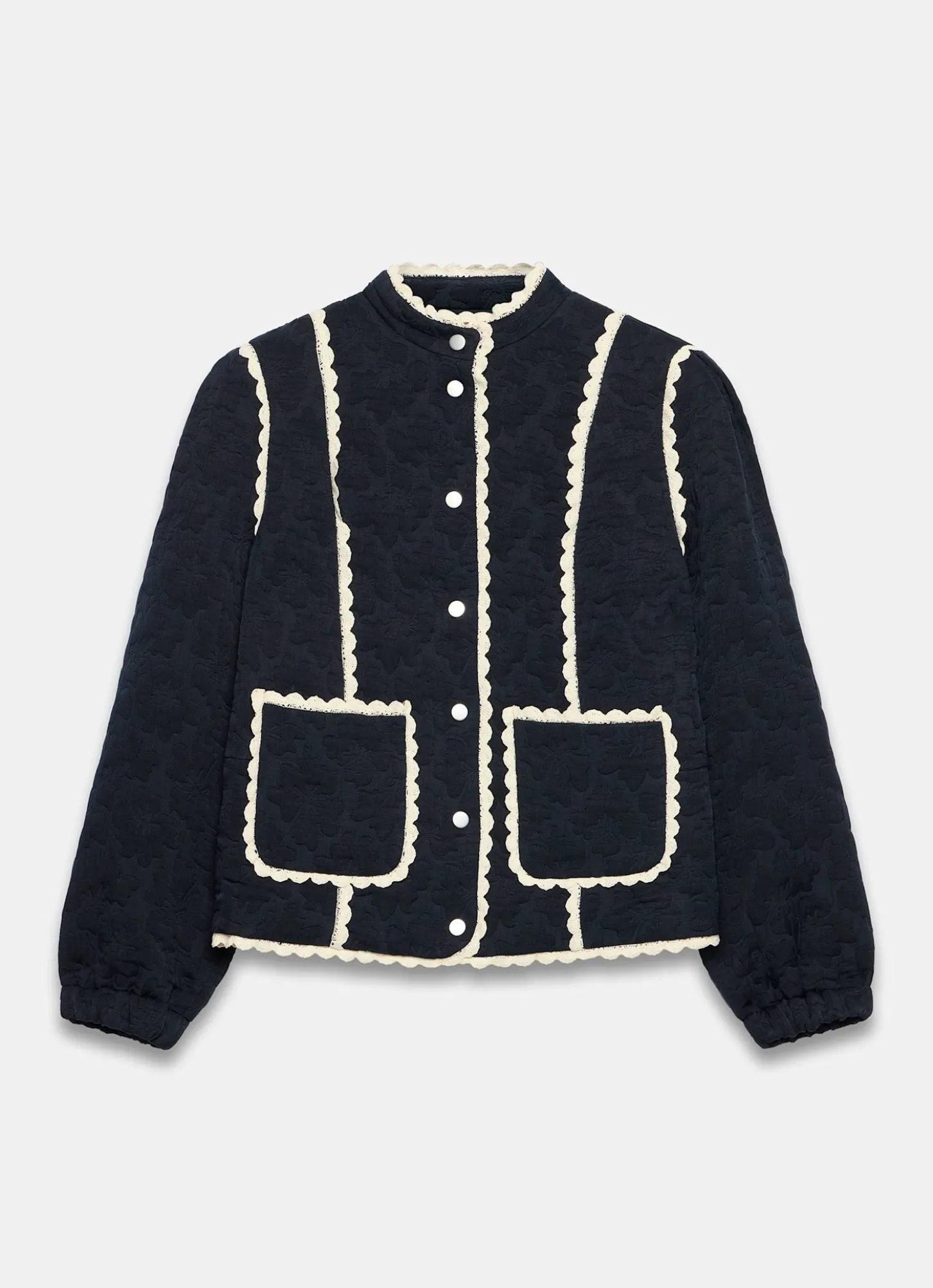 Navy Floral Jacquard Quilted Jacket