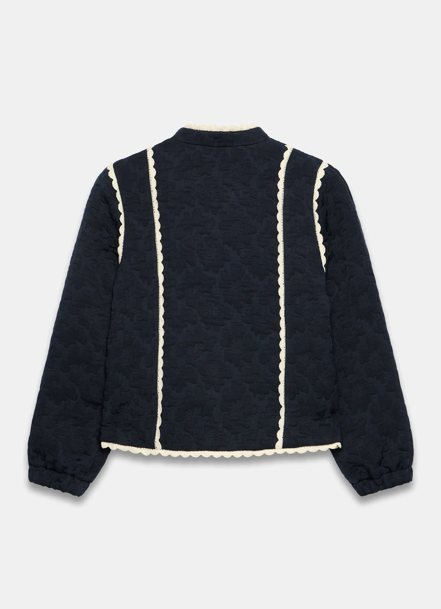 Navy Floral Jacquard Quilted Jacket