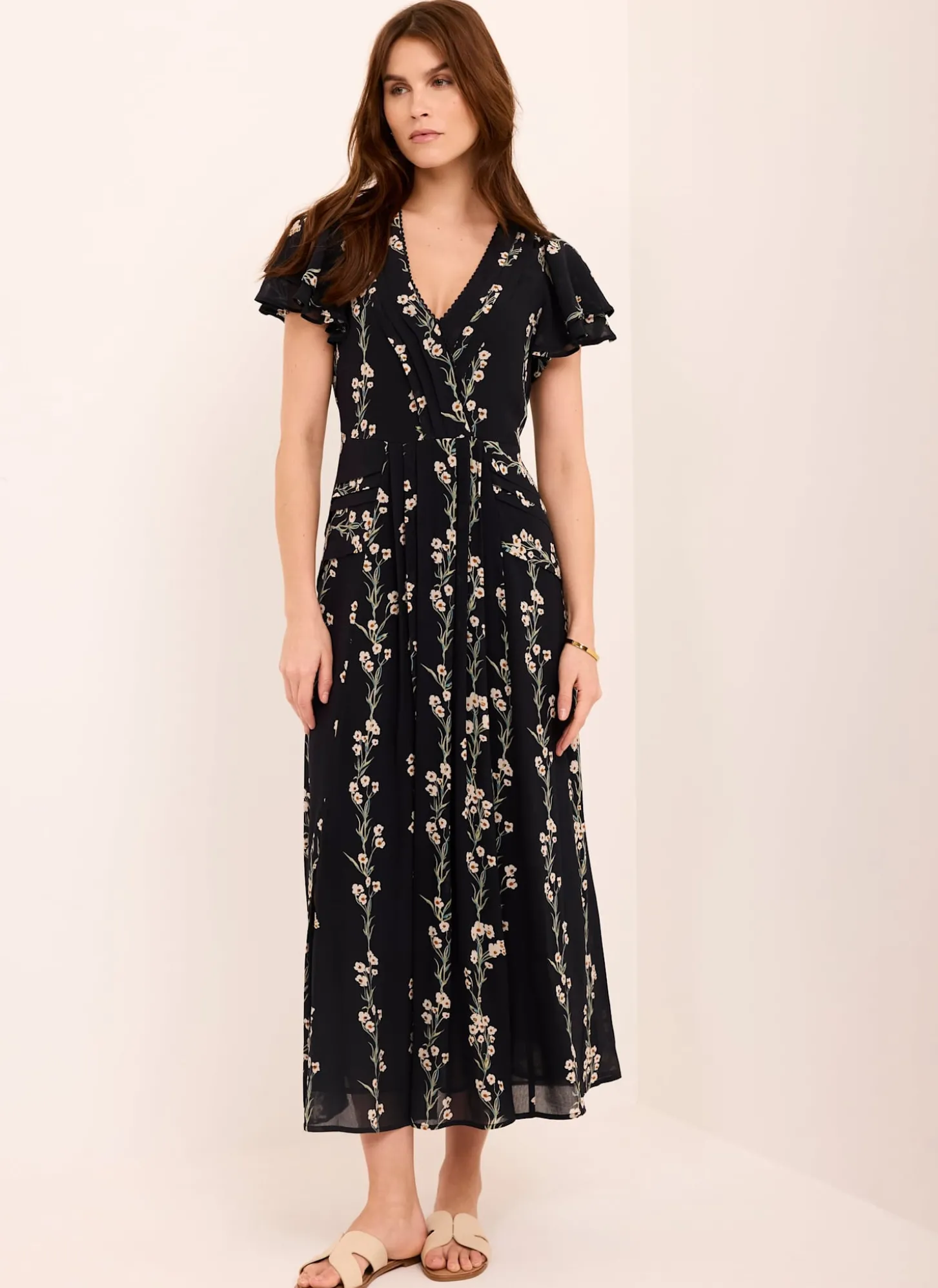 Navy Floral Print Midi Dress