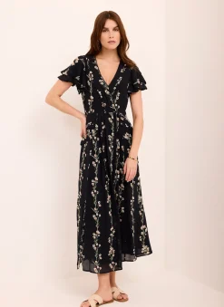 Navy Floral Print Midi Dress