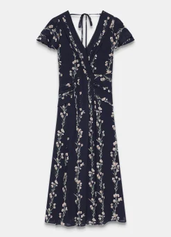 Navy Floral Print Midi Dress
