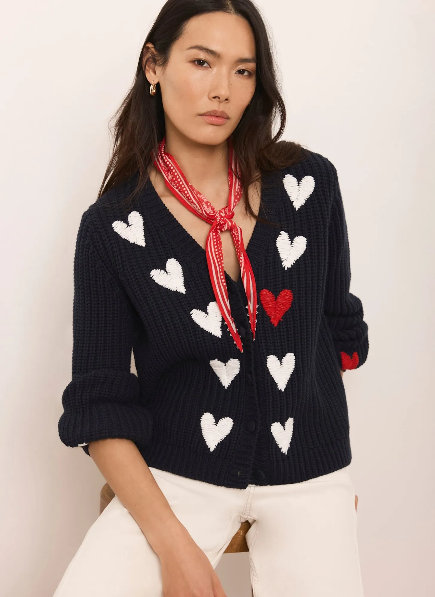 Navy Heart Embroidered Cardigan