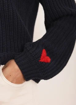 Navy Heart Embroidered Cardigan