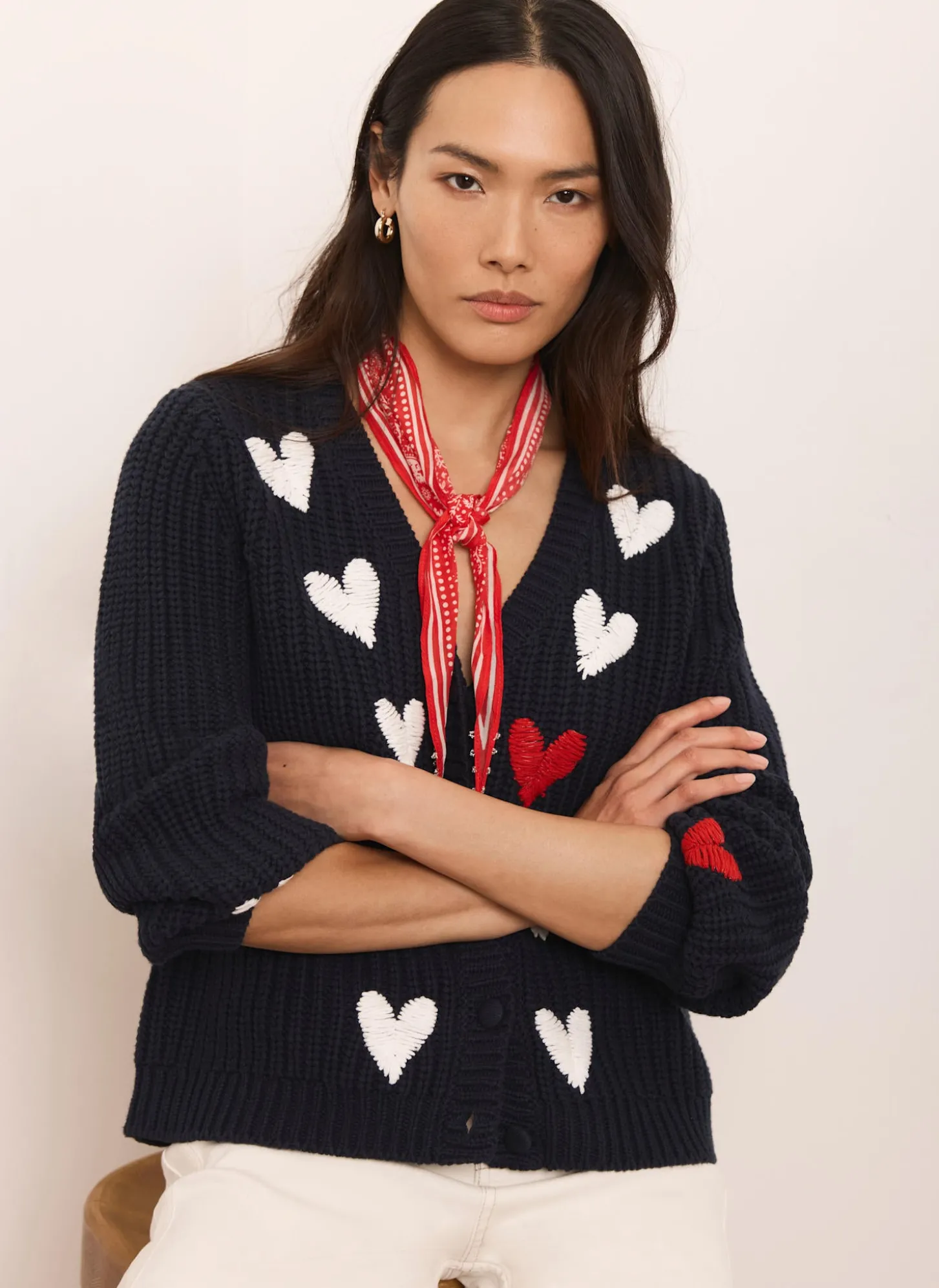 Navy Heart Embroidered Cardigan