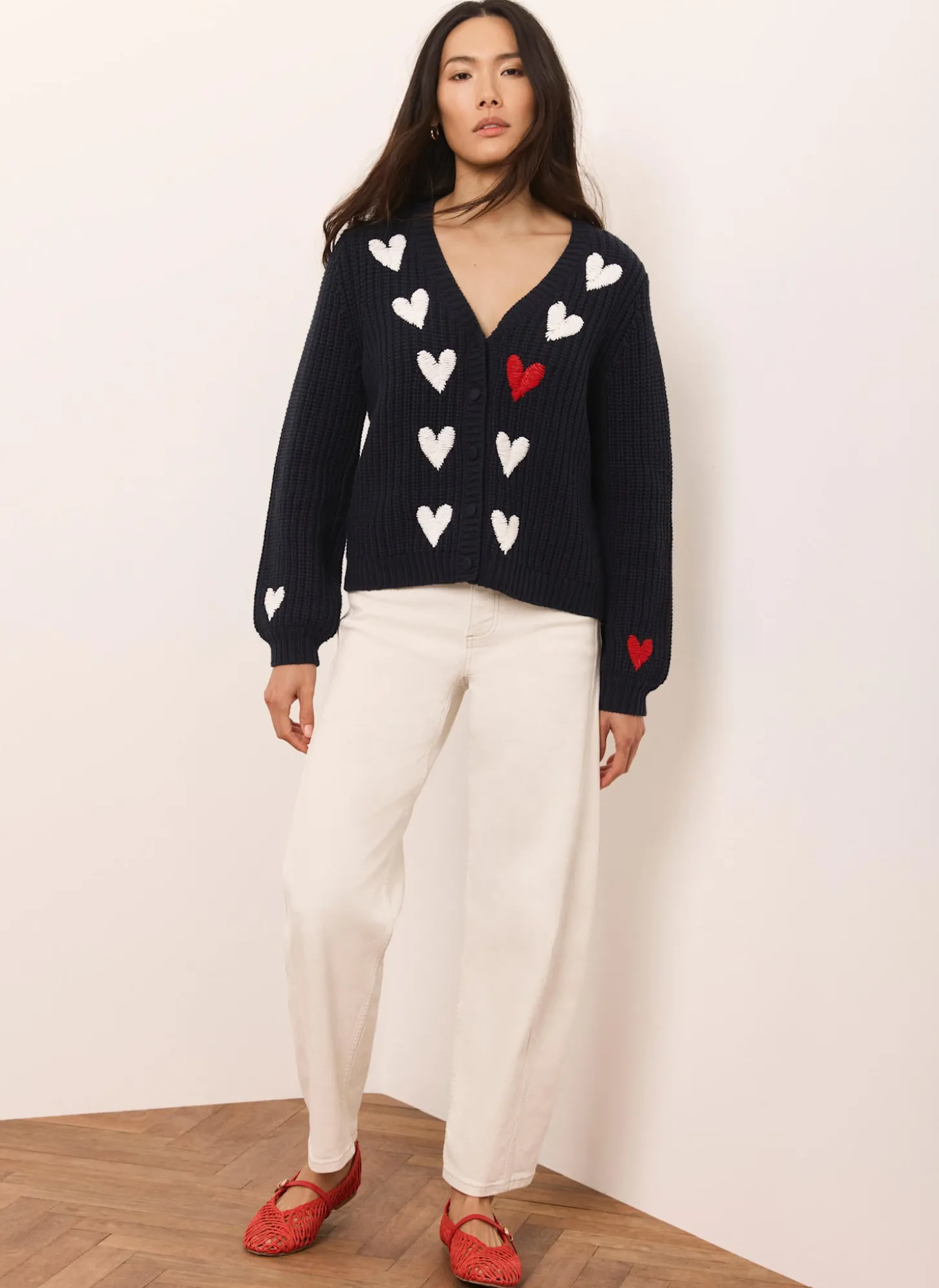 Navy Heart Embroidered Cardigan