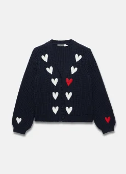 Navy Heart Embroidered Cardigan