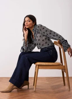 Navy Heart Print Chiffon Blouse