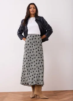 Navy Heart Print Maxi Skirt