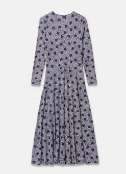 Navy Heart Print Zip Front Midi Dress