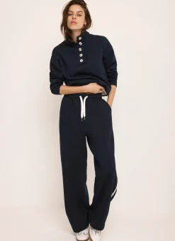 Navy Jersey Crochet Trim Wide Joggers