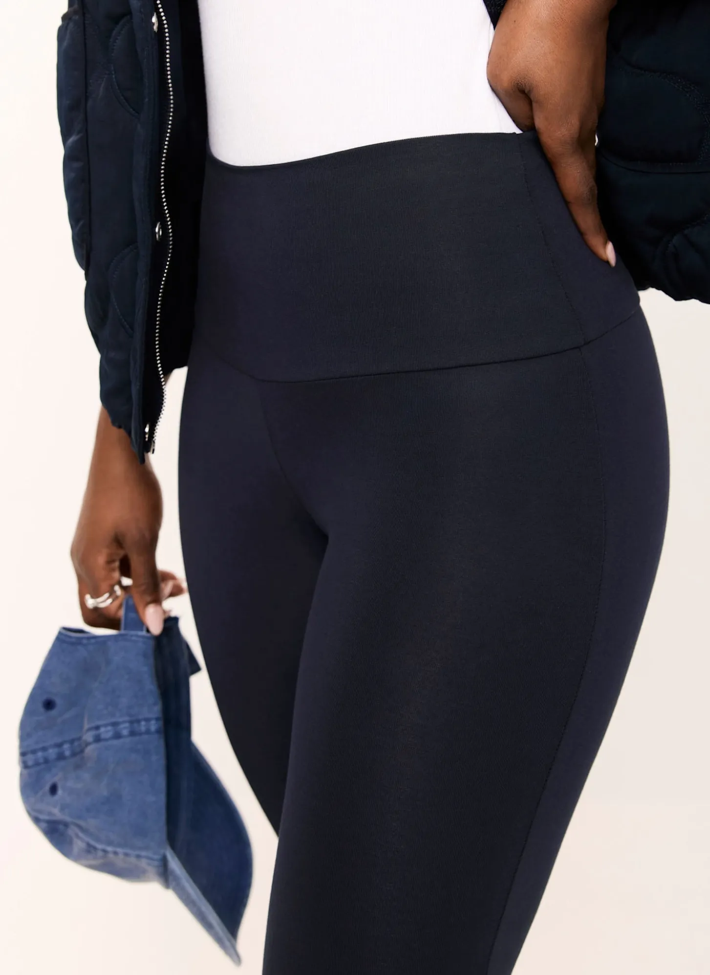Navy Jersey Straight Leggings