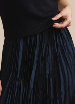 Navy Knit Puff Sleeve Maxi Dress