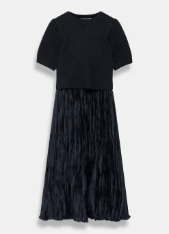 Navy Knit Puff Sleeve Maxi Dress