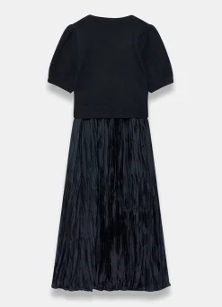 Navy Knit Puff Sleeve Maxi Dress