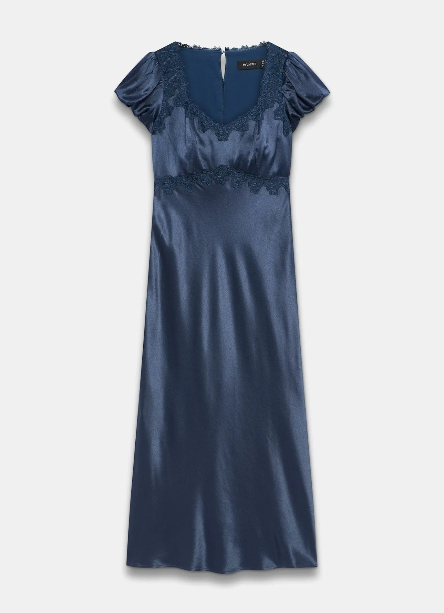 Navy Lace Detail Satin Midi Dress