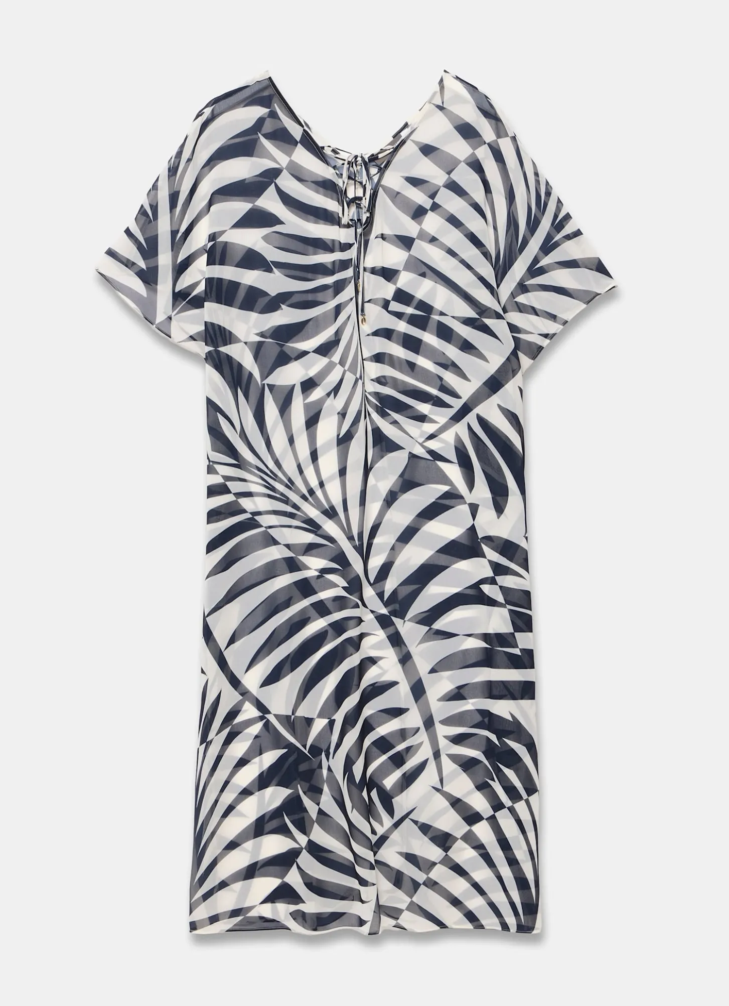 Navy Leaf Print Beach Cover Up