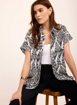 Navy Leaf Print Resort Shirt