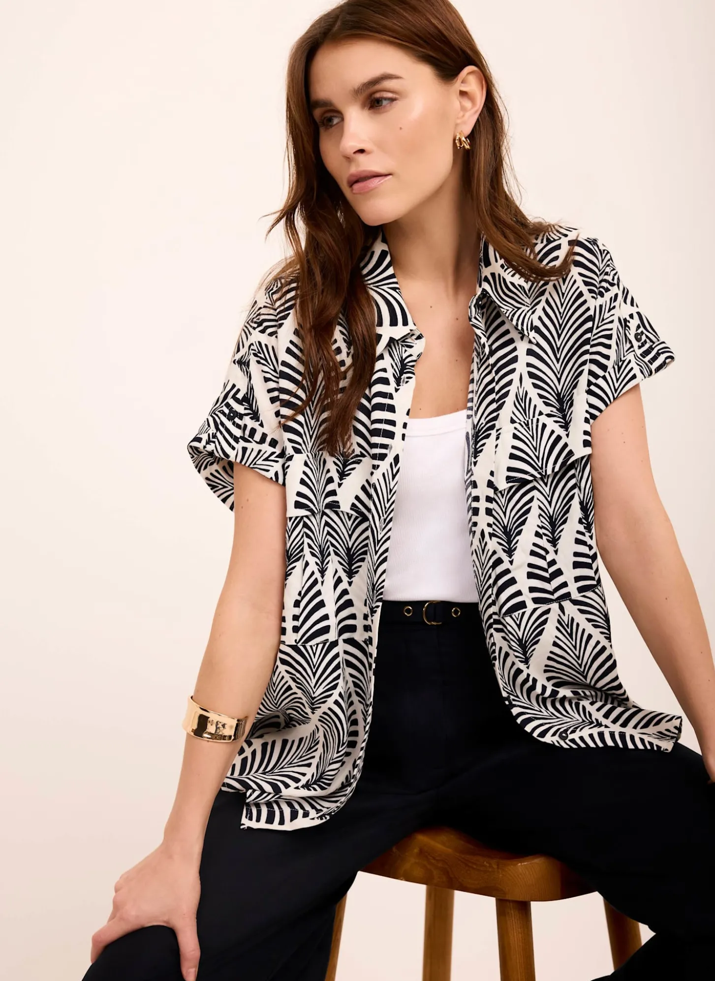 Navy Leaf Print Resort Shirt