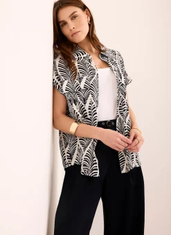 Navy Leaf Print Resort Shirt