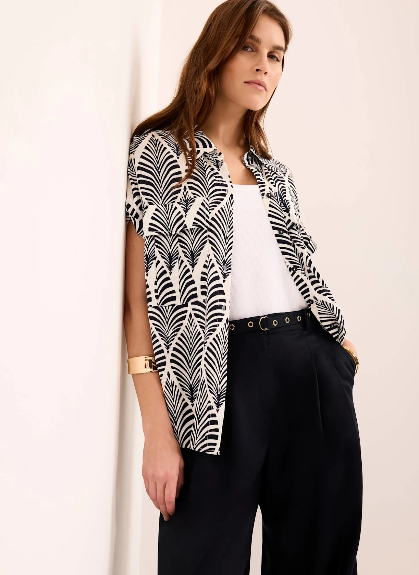 Navy Leaf Print Resort Shirt