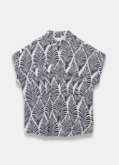 Navy Leaf Print Resort Shirt