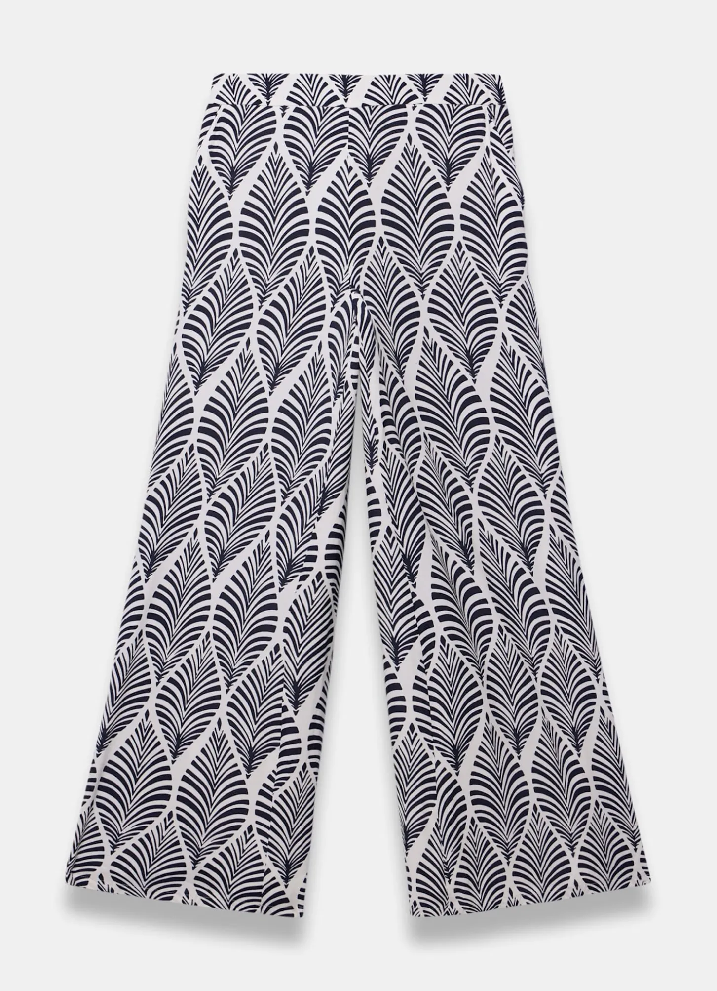 Navy Leaf Print Wide Leg Trousers