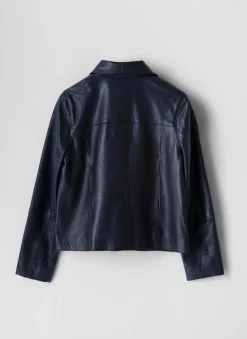 Navy Leather Scallop Detail Jacket